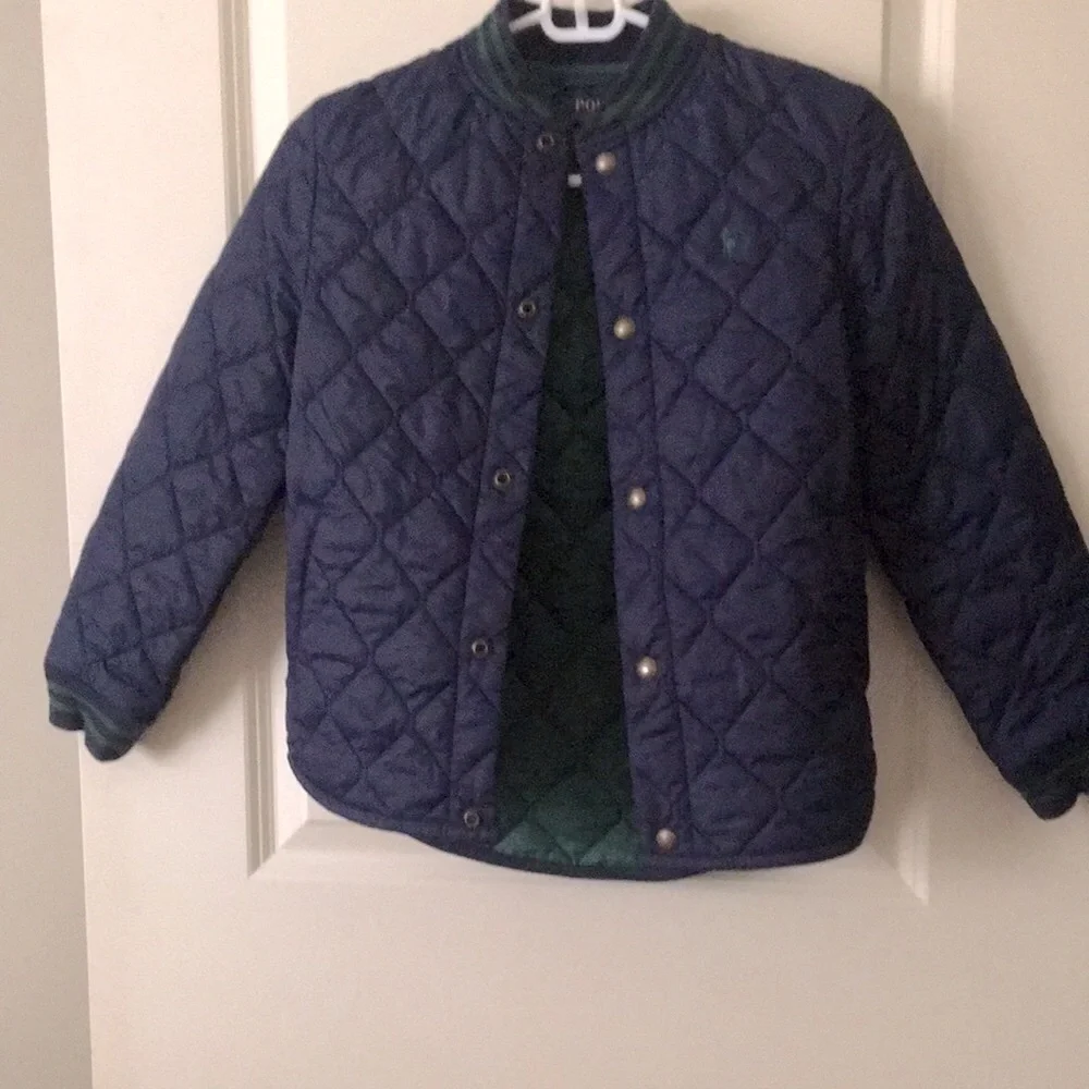 Ralph Lauren Polo kids Quilted snap down Jacket pockets unisex size S navy green